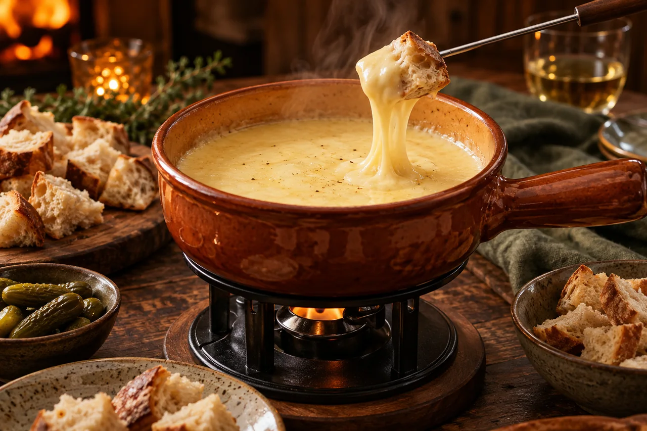 Fondue de queijo tipo Gruyère
